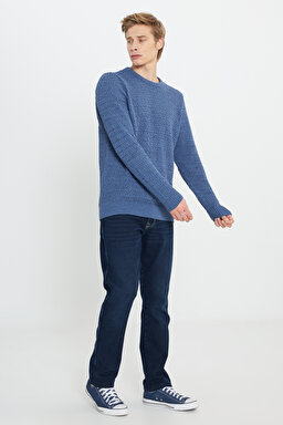 Regular Fit Normal Kesim Bisiklet Yaka Lacivert Triko - Navy-W232580410 (görsel 3)