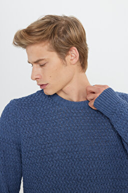 Regular Fit Normal Kesim Bisiklet Yaka Lacivert Triko - Navy-W232580410 (görsel 4)