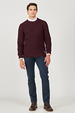 Regular Fit Normal Kesim Bisiklet Yaka Bordo Triko Kazak - Wine-W232580810 (görsel 5)