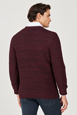 Regular Fit Normal Kesim Bisiklet Yaka Bordo Triko Kazak - Wine-W232580810 (görsel 6)