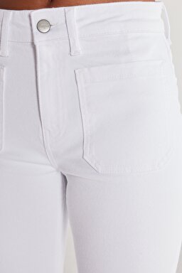 Flare Fit Yüksek Bel İspanyol Paça Kırık Beyaz Esnek Pantolon - Off White-W233001102 (görsel 5)