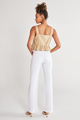 Flare Fit Yüksek Bel İspanyol Paça Kırık Beyaz Esnek Pantolon - Off White-W233001102 (görsel 7)