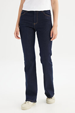 Flare Fit Normal Bel Geniş Paça Lacivert Esnek Jean Denim Pantolon - Rinse-W23300636 (görsel 2)