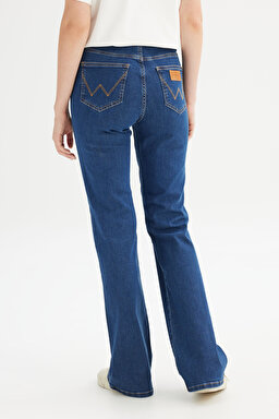Flare Fit Geniş Paça Yüksek Bel Mavi Pamuklu Esnek Denim Jean Pantolon - Mid Blue-W233006XT (görsel 5)