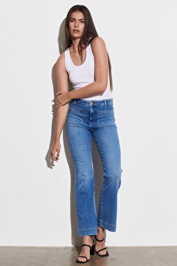 Flare Fit Yüksek Bel İspanyol Paça Esnek Jean Kot Pantolon - Morticia-W23368Z23 (görsel 2)