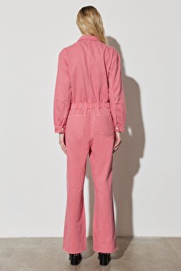 Kick Flare Regular Fit Normal Kesim Gömlek Yaka Geniş Paça Pembe Tulum - Desert Rose-W237XMP63 (görsel 8)