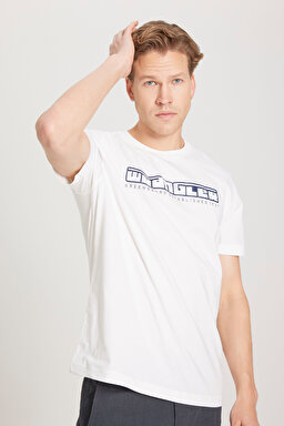 Regular Fit Normal Kesim Bisiklet Yaka %100 Pamuk Kırık BeyazTişört - Off White-W241199102 (görsel 2)
