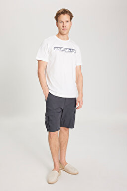 Regular Fit Normal Kesim Bisiklet Yaka %100 Pamuk Kırık BeyazTişört - Off White-W241199102 (görsel 3)