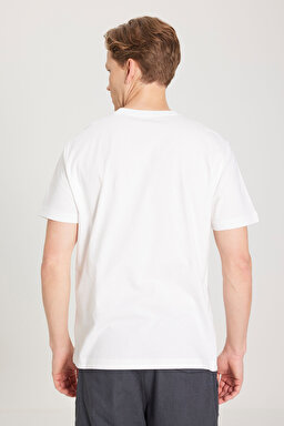 Regular Fit Normal Kesim Bisiklet Yaka %100 Pamuk Kırık BeyazTişört - Off White-W241199102 (görsel 5)