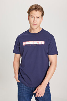 Regular Fit Normal Kesim Bisiklet Yaka %100 Pamuk Lacivert Tişört - Navy-W241199410