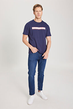 Regular Fit Normal Kesim Bisiklet Yaka %100 Pamuk Lacivert Tişört - Navy-W241199410 (görsel 3)