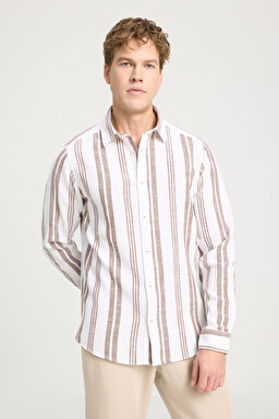 Relaxed Fit Geniş Kesim %100 Pamuk Kahverengi Gömlek - Brown-W241232220
