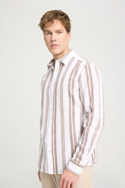 Relaxed Fit Geniş Kesim %100 Pamuk Kahverengi Gömlek - Brown-W241232220 (görsel 2)