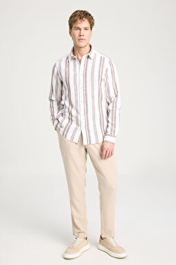 Relaxed Fit Geniş Kesim %100 Pamuk Kahverengi Gömlek - Brown-W241232220 (görsel 3)