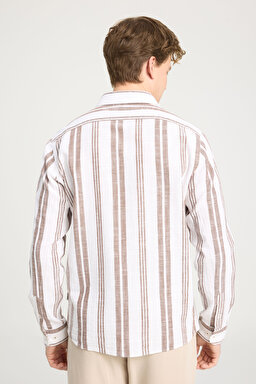 Relaxed Fit Geniş Kesim %100 Pamuk Kahverengi Gömlek - Brown-W241232220 (görsel 5)