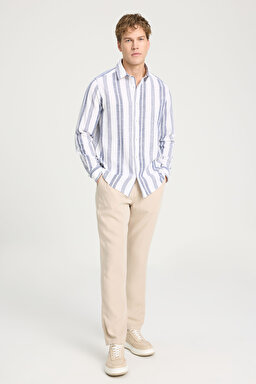 Relaxed Fit Geniş Kesim %100 Pamuk Lacivert Gömlek - Navy-W241232410 (görsel 3)