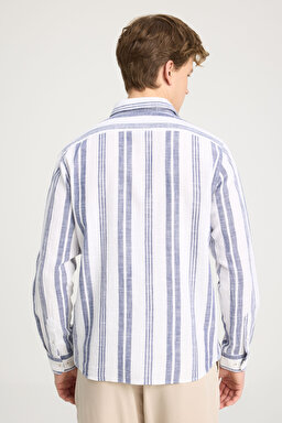 Relaxed Fit Geniş Kesim %100 Pamuk Lacivert Gömlek - Navy-W241232410 (görsel 5)