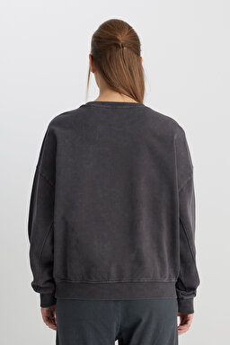 Relaxed Fit Geniş Kesim Bisiklet Yaka %100 Pamuk Antrasit Sweatshirt - Anthracite-W241234003 (görsel 5)