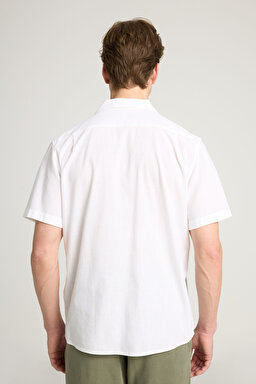 Relaxed Fit Geniş Kesim Kısa Kollu %100 Pamuk Kırık Beyaz Gömlek - Off White-W241243102 (görsel 5)
