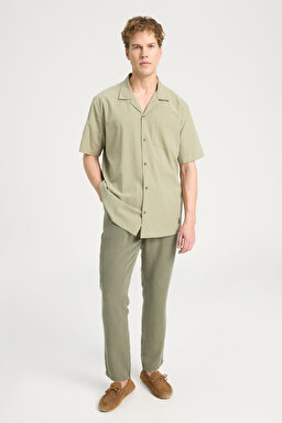 Relaxed Fit Geniş Kesim Kısa Kollu %100 Pamuk Yeşil Gömlek - Green-W241243300 (görsel 3)
