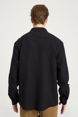 Loose Fit Rahat Kesim %100 Pamuk Siyah Gömlek - Black-W241248001 (görsel 4)