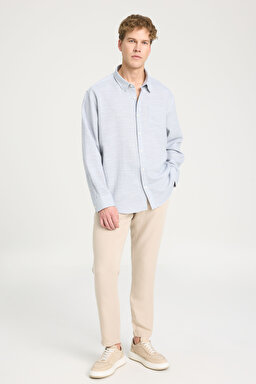 Loose Fit Rahat Kesim %100 Pamuk Gri Gömlek - Gray-W241248035 (görsel 3)