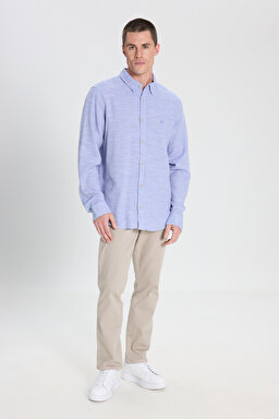 Loose Fit Rahat Kesim %100 Pamuk Mavi Gömlek - Blue-W241248400 (görsel 3)