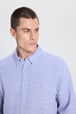 Loose Fit Rahat Kesim %100 Pamuk Mavi Gömlek - Blue-W241248400 (görsel 4)