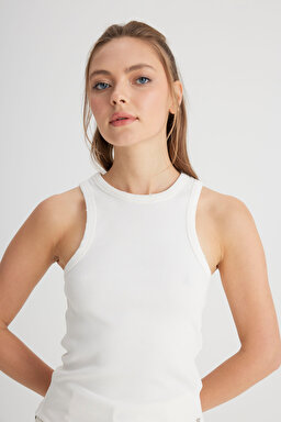 Slim Fit Dar Kesim Bisiklet Yaka Beyaz Bluz - White-W241281100 (görsel 2)
