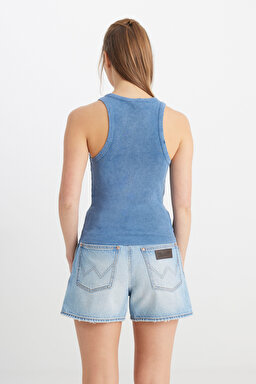 Slim Fit Dar Kesim Bisiklet Yaka Lacivert Bluz - İndigo-W241281TF (görsel 5)