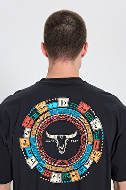 Loose Fit Rahat Kesim Bisiklet Yaka %100 Pamuk Siyah Tişört - Black-W241299001 (görsel 3)
