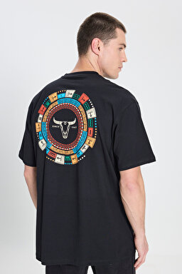 Loose Fit Rahat Kesim Bisiklet Yaka %100 Pamuk Siyah Tişört - Black-W241299001 (görsel 6)