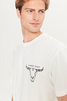 %100 Pamuk Loose Fit Rahat Kesim Bisiklet Yaka Beyaz Tişört - White-W241299100 (görsel 4)