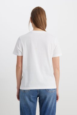 Regular Fit Normal Kesim Bisiklet Yaka %100 Pamuk Beyaz Tişört - White-W241332100 (görsel 5)