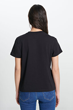 Regular Fit Normal Kesim Bisiklet Yaka %100 Pamuk Siyah Tişört - Black-W241357001 (görsel 5)