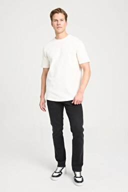 Regular Fit Normal Kesim Bisiklet Yaka Ekru Tişört - Ecru-W241404104 (görsel 2)