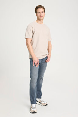 Regular Fit Normal Kesim Bisiklet Yaka Bej Tişört - Beige-W241404614