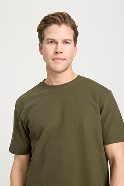 Regular Fit Normal Kesim Bisiklet Yaka Haki Tişört - Khaki-W241404801 (görsel 2)