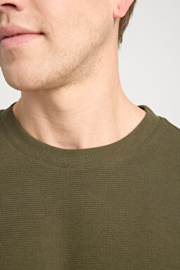 Regular Fit Normal Kesim Bisiklet Yaka Haki Tişört - Khaki-W241404801 (görsel 4)