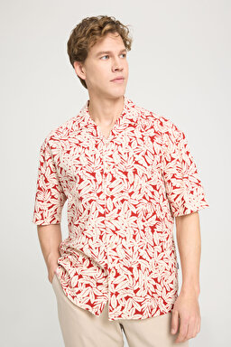 Relaxed Fit Geniş Kesim Kısa Kollu %100 Pamuk Çok Renkli Kırmızı Gömlek - Multi-W241406900 (görsel 2)