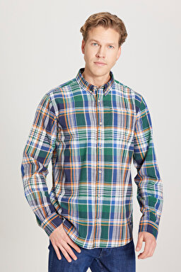 Regular Fit Normal Kesim %100 Pamuk Yeşil Çok Renkli Gömlek - Multi-W241409900 (görsel 2)