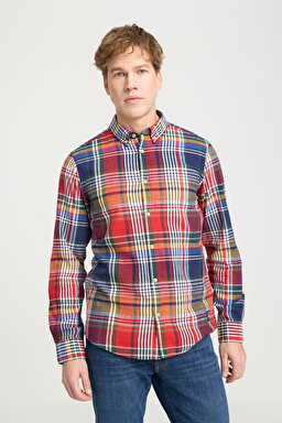 Regular Fit Geniş Kesim %100 Pamuk Çok Renkli Turuncu Gömlek - Multi-W241410900