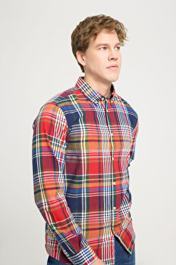 Regular Fit Geniş Kesim %100 Pamuk Çok Renkli Turuncu Gömlek - Multi-W241410900 (görsel 2)