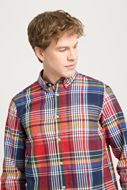 Regular Fit Geniş Kesim %100 Pamuk Çok Renkli Turuncu Gömlek - Multi-W241410900 (görsel 4)