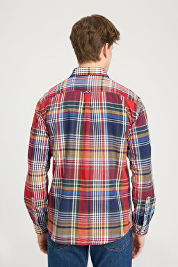Regular Fit Geniş Kesim %100 Pamuk Çok Renkli Turuncu Gömlek - Multi-W241410900 (görsel 5)