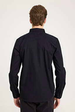 Regular Fit Normal Kesim %100 Pamuk Siyah Gömlek - Black-W241464001 (görsel 5)