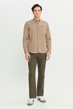 Regular Fit Normal Kesim %100 Pamuk Cep Detaylı Vizon Gömlek - Vizon-W241464208 (görsel 3)