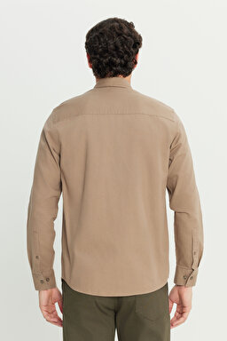 Regular Fit Normal Kesim %100 Pamuk Cep Detaylı Vizon Gömlek - Vizon-W241464208 (görsel 5)