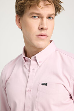 Regular Fit Normal Kesim %100 Pamuk Pembe Gömlek - Pink-W241464611 (görsel 3)