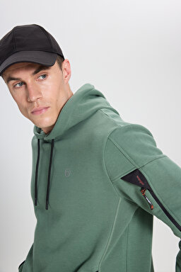 Regular Fit Normal Kesim Kapüşonlu Yeşil Sweatshirt - Green-W241467300